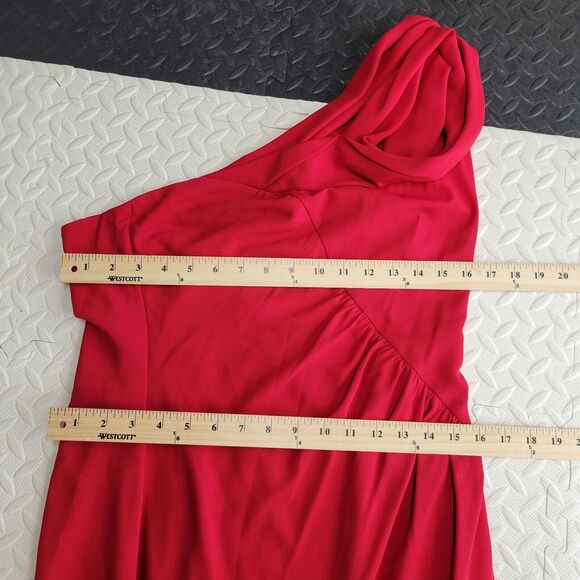 Badgley Mischka Collection Formal Gown Size 10 Red One Shoulder High Low Hem - Picture 9 of 13